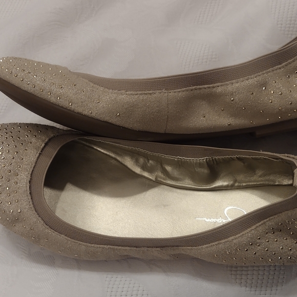 New Jessica Simpson 9.5 Sandaze Ballet Flat Gold Crystals Elastic Sparkle - Picture 13 of 14